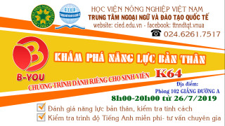 [Thông báo] LỊCH TRÌNH CHƯƠNG TRÌNH "KHÁM PHÁ NĂNG LỰC BẢN THÂN" dành riêng cho sinh viên K64